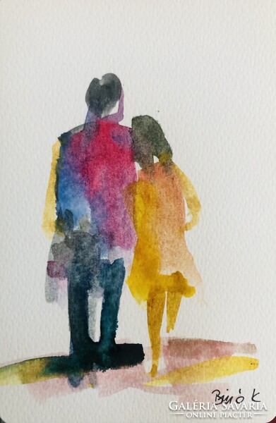 Együtt.  Egy kis akvarell gyöngyszem! Festményeimhez kérhető személyre szóló dedikáció !