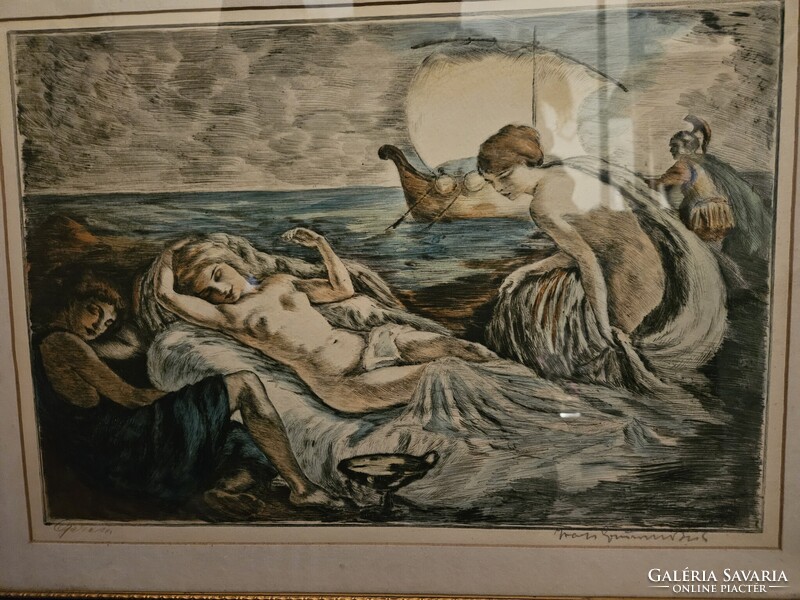 Iványi Grünwald Béla Mitológiai szines rézkarc