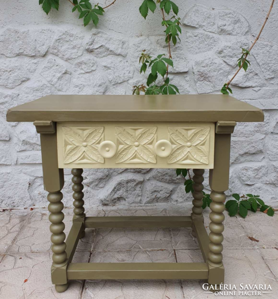 1 fiókos vintage reneszánsz olíva-komód