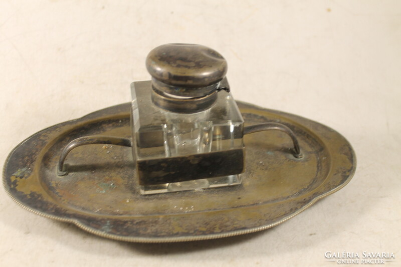 Antik ezüstözött kalamáris íróasztaldísz 178