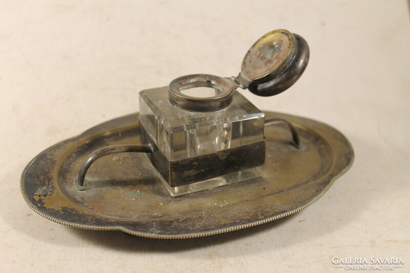 Antik ezüstözött kalamáris íróasztaldísz 178