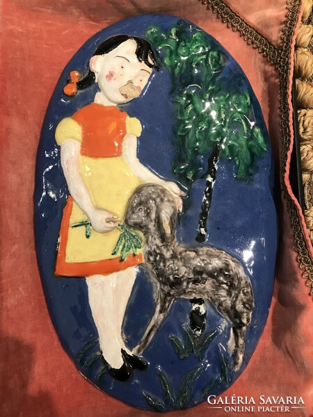 Különleges feltehetően ‘bégébé’ kerámia falikép ( sérült )