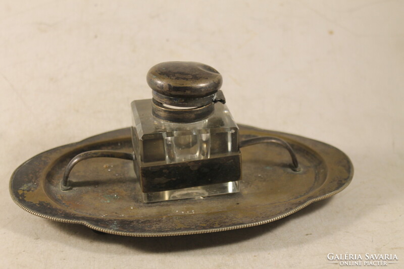 Antik ezüstözött kalamáris íróasztaldísz 178