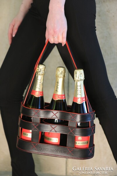 CHAMPAGNE CLUB - Kézzel készített 3 palackos bőrből készült pezsgőhordozó