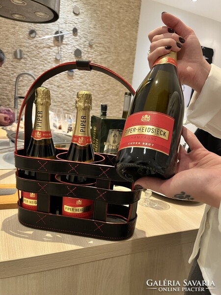 CHAMPAGNE CLUB - Kézzel készített 3 palackos bőrből készült pezsgőhordozó