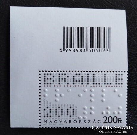 S5002kbfs /  2009 Louis Braille bélyeg postatiszta vonalkódos bal felső ívsarki