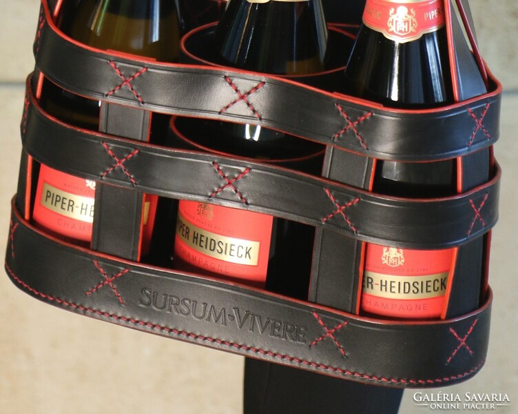 CHAMPAGNE CLUB - Kézzel készített 3 palackos bőrből készült pezsgőhordozó