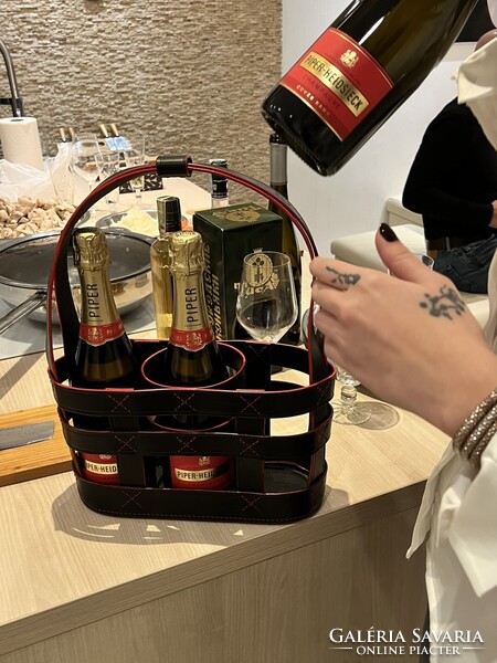 CHAMPAGNE CLUB - Kézzel készített 3 palackos bőrből készült pezsgőhordozó