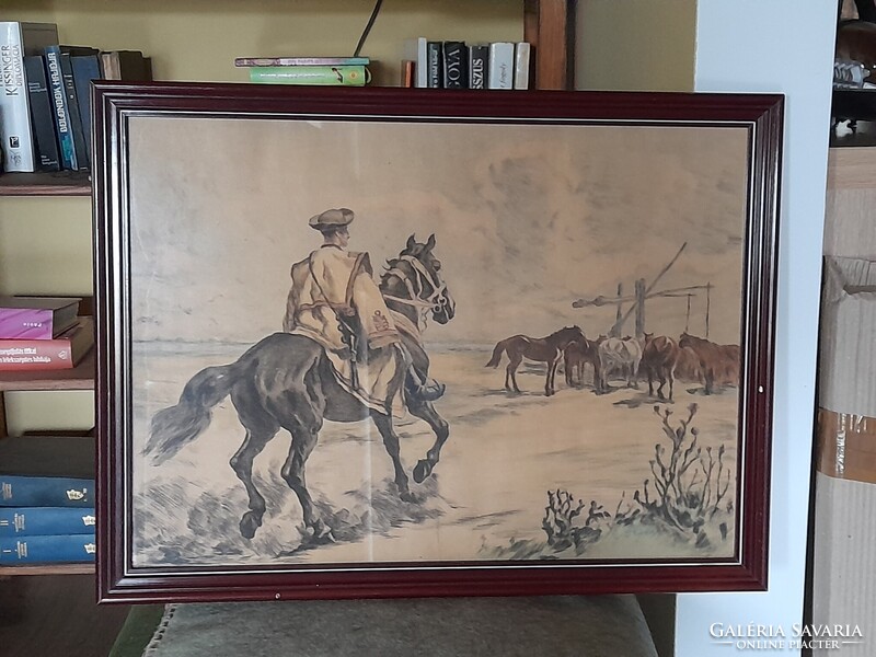 IngyenPosta: Benyovszky István Csikós a Hortobágyon. Színezett rézkarc