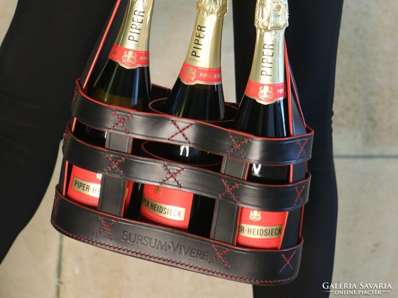 CHAMPAGNE CLUB - Kézzel készített 3 palackos bőrből készült pezsgőhordozó