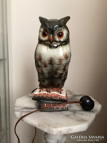 Antik porcelán bagoly könyvvel éjjeli lámpa