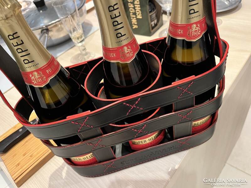 CHAMPAGNE CLUB - Kézzel készített 3 palackos bőrből készült pezsgőhordozó