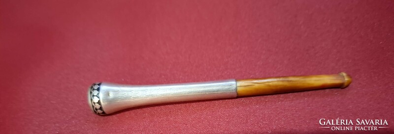 Antik ezüst női cigaretta szipka – 900-as jelzett, niello, 1900-1915 körül