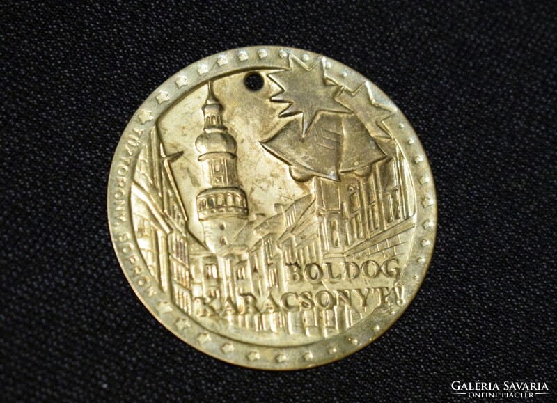 Boldog Karácsonyt ! Sopron karácsonyfadísz fémmunka lemez 5,2 cm