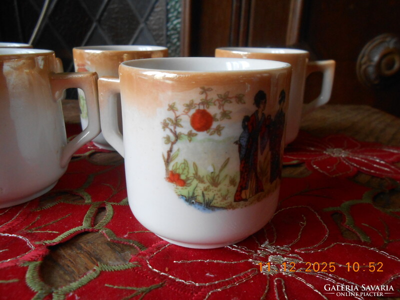 Antik Zsolnay gésa jelenetes kávés csésze