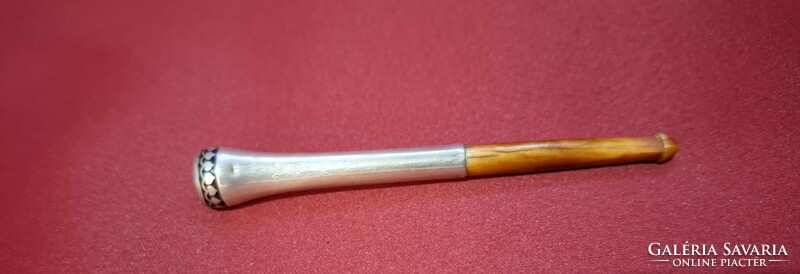 Antik ezüst női cigaretta szipka – 900-as jelzett, niello, 1900-1915 körül