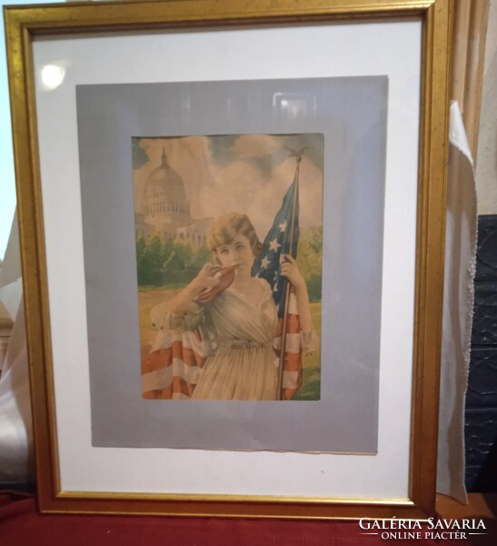 Framed picture of Lithograph of the US Capital circa 1920 40 x 61 cm with frame