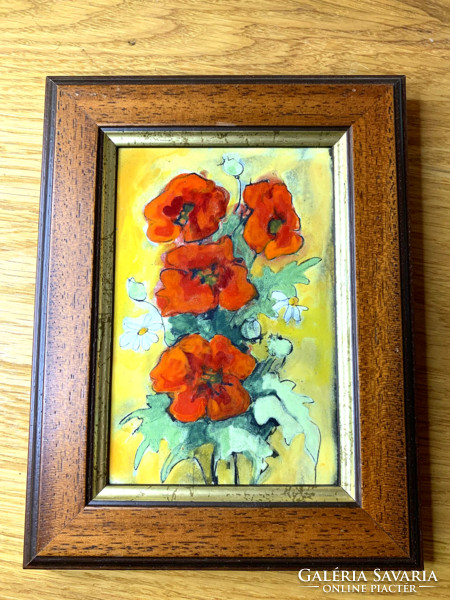 Fehér Margit pipacsok tűzzománc