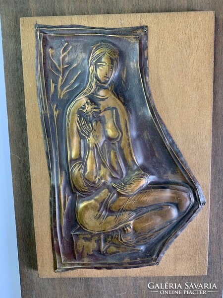 Retro iparművészeti réz dombormű falidísz