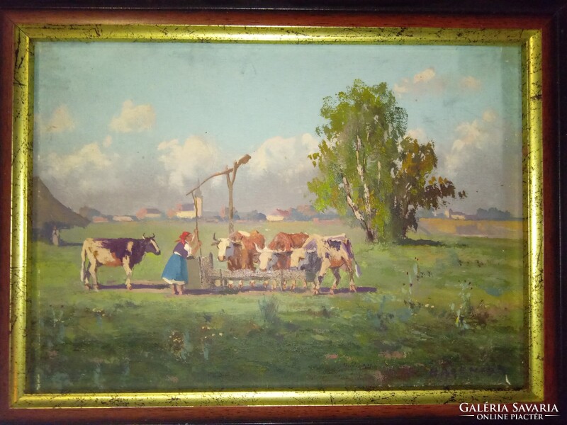 Hárencz János (1899-1969) - Itatás- tájkép - festmény