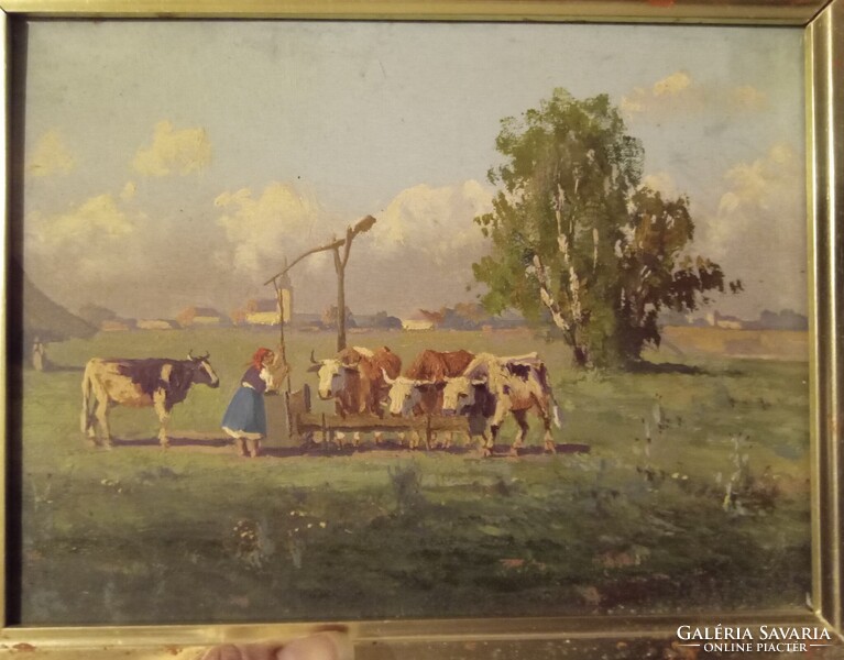 Hárencz János (1899-1969) - Itatás- tájkép - festmény