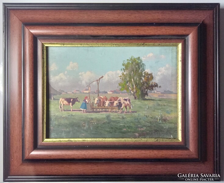 Hárencz János (1899-1969) - Itatás- tájkép - festmény