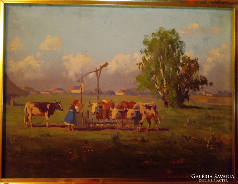 Hárencz János (1899-1969) - Itatás- tájkép - festmény