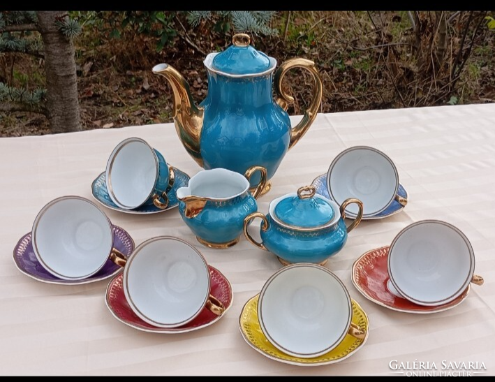 Retro színes,lengyel  Jarolina  6személyes teáskészlet  1960