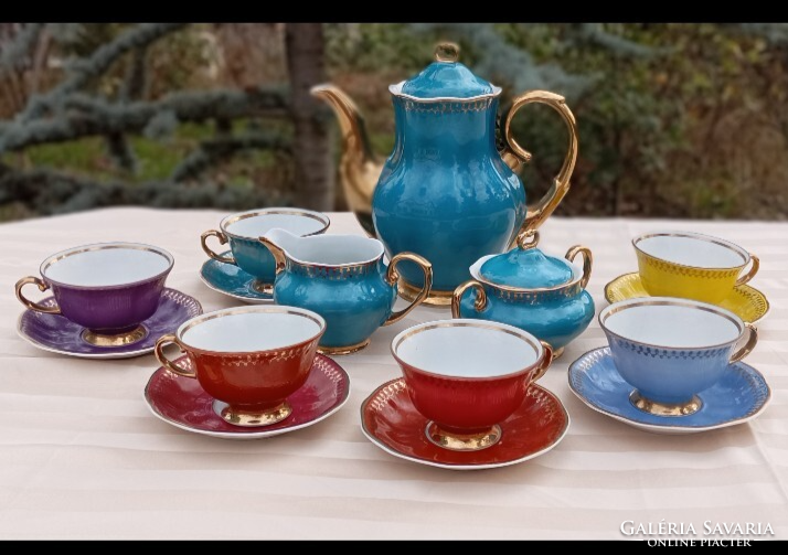 Retro színes,lengyel  Jarolina  6személyes teáskészlet  1960