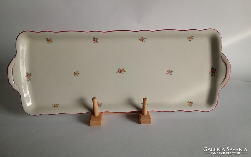 Apró virág mintás Zsolnay porcelán süteményes szendvicses tál tálca 42 x 16 cm