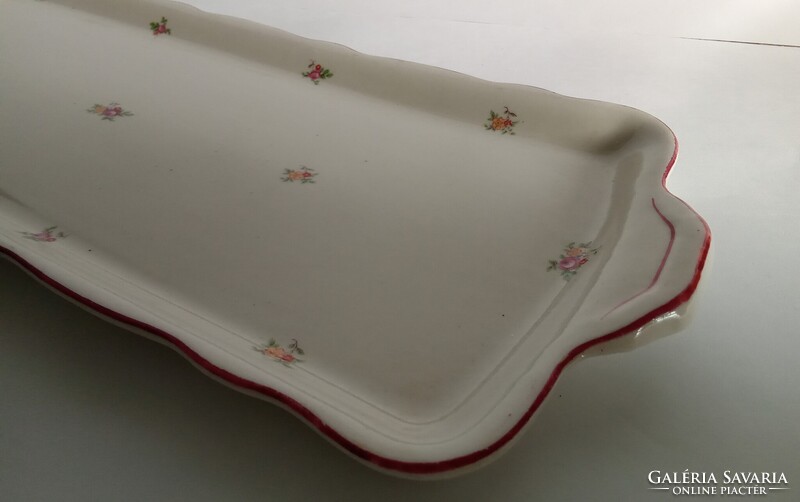 Apró virág mintás Zsolnay porcelán süteményes szendvicses tál tálca 42 x 16 cm