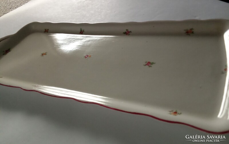 Apró virág mintás Zsolnay porcelán süteményes szendvicses tál tálca 42 x 16 cm