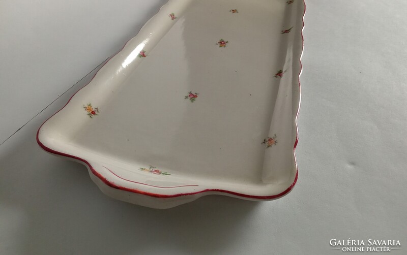 Apró virág mintás Zsolnay porcelán süteményes szendvicses tál tálca 42 x 16 cm