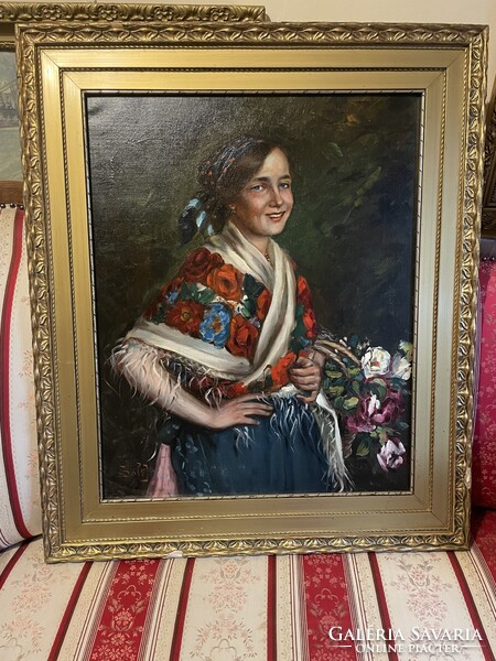 Ivanácz Zsolt - Hölgy virágokkal..58x68cm +kerete