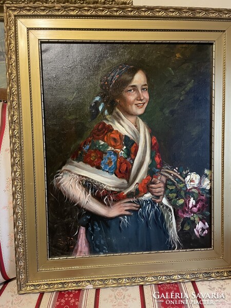 Ivanácz Zsolt - Hölgy virágokkal..58x68cm +kerete