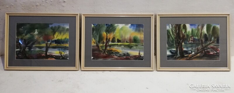 PETKES JÓZSEF (1928-2016) - LADIKOK I-II-III. (akvarell)