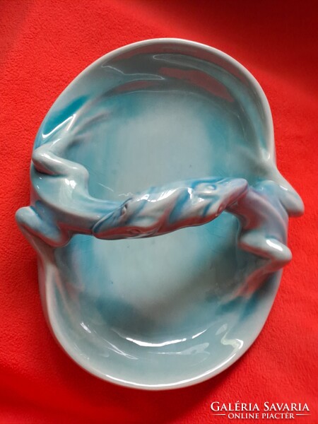 Hibátlan Zsolnay (eozin) alapmázas sárkányfogós - gyíkos tál