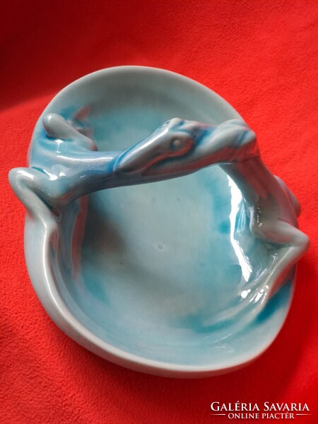 Hibátlan Zsolnay (eozin) alapmázas sárkányfogós - gyíkos tál