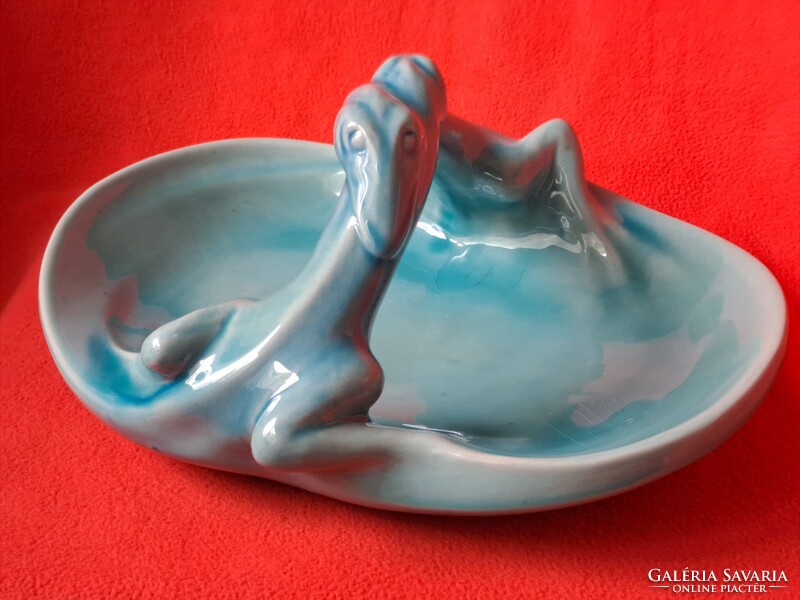 Hibátlan Zsolnay (eozin) alapmázas sárkányfogós - gyíkos tál