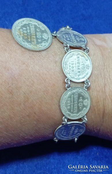 L. vh  cári orosz kopejkásokból álló ,hadi emlék karkötő /500 finomságú ezüst./