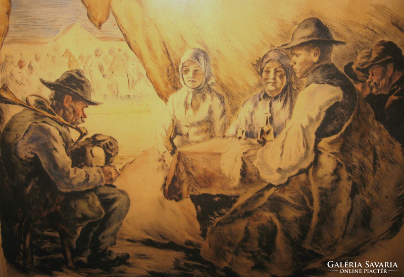 NAGYMÉRETŰ RÉVÉSZ IMRE  / 1859-1945 / SZÍNEZETT RÉZKARC