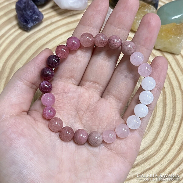 GRÁNÁT,EPERKVARC,RODONIT,RÓZSA KVARC. HOLDKŐ ÁSVÁNYOKBÓL KÉSZÜLT KARKÖTŐ.