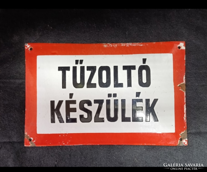Tűzzománc, vastag domború "TŰZOLTÓ KÉSZÜLÉK"  tábla 25x16 cm 1960