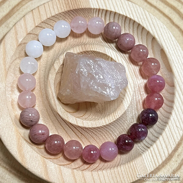 GRÁNÁT,EPERKVARC,RODONIT,RÓZSA KVARC. HOLDKŐ ÁSVÁNYOKBÓL KÉSZÜLT KARKÖTŐ.