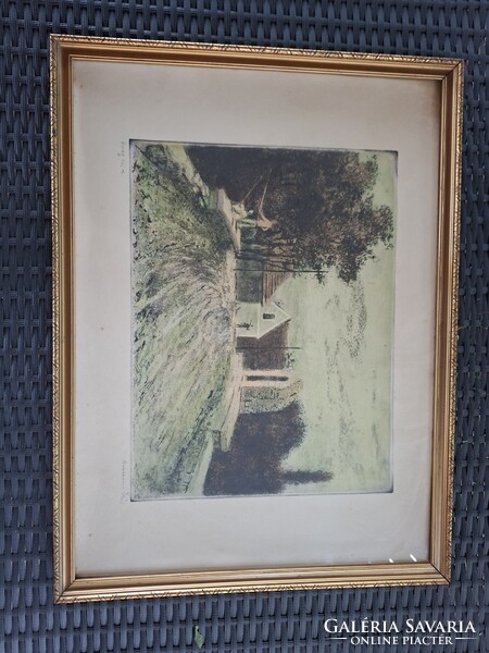 Konecsni György (1908-1970): "Öreg híd" - színes rézkarc