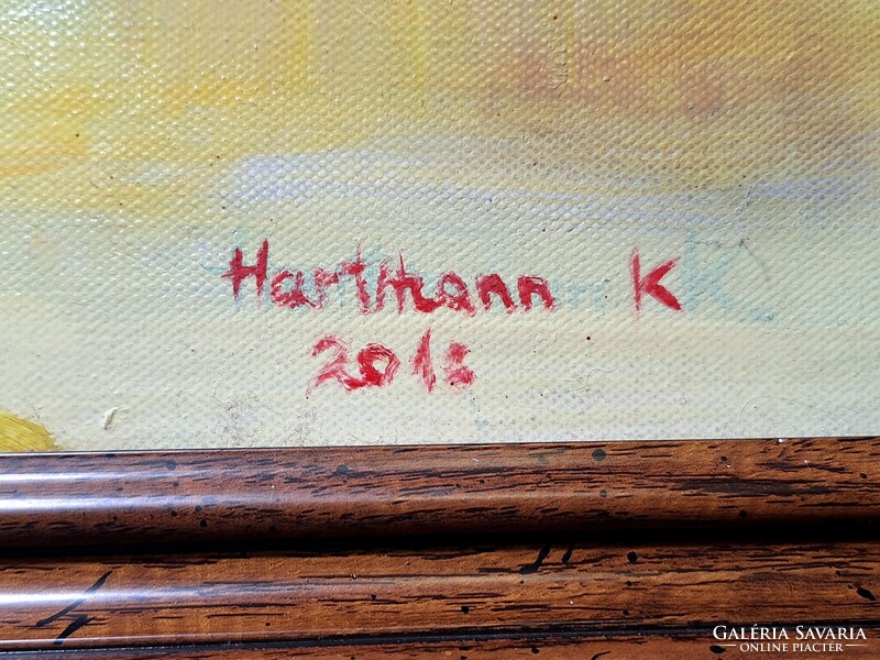 Hartmann Kitty 70x50 cm olaj-vászon, szép keretben! Jelenet, kortárs - Szász Endre tanítványa!