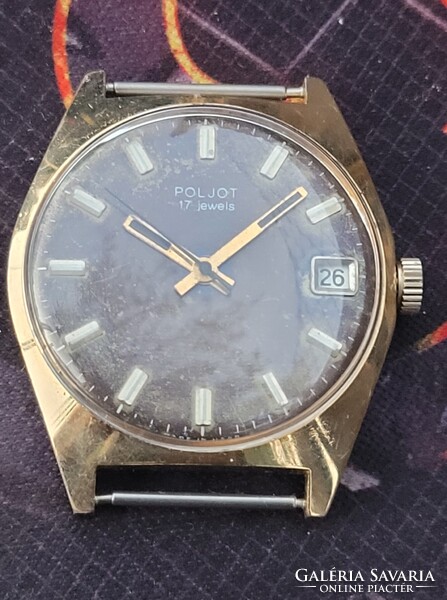 Poljot 17 köves aranyozott tokos jól működő antik férfi karóra