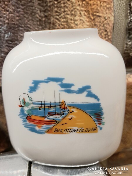 RÉGI Hollóházi Balatonföldvári Kikötő feliratos porcelán váza