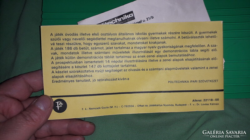 Régi POLITECHNIKA ABC -HANGJEGY KOTTA BETŰJÁTÉK - JÁTSZATLAN GYŰJTŐI ÁLLAPOT a képek szerint