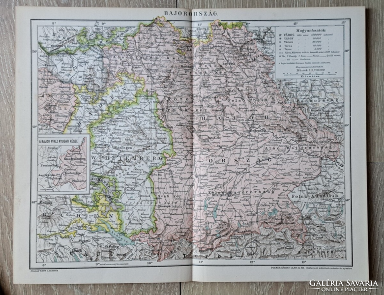 "Bajorország térképe" cca 1900 A Pallas Nagylexikon térkép melléklete